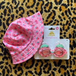 Hello Sunshine Strawberry Bucket Hat and Swim Goggles set NWT ages 3-6
